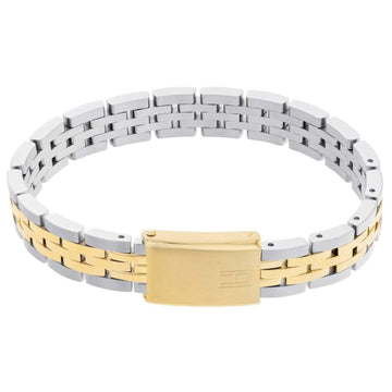 Ανδρικό βραχιόλι δίχρωμο ατσάλινο Tommy Hilfiger 2790501 σε ασημένιο και χρυσό χρώμα και χρυσή αγκράφα.